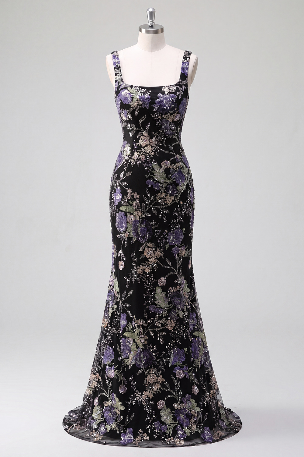 Sparkly Pink Floral Mermaid Beaded Long Formal Dress