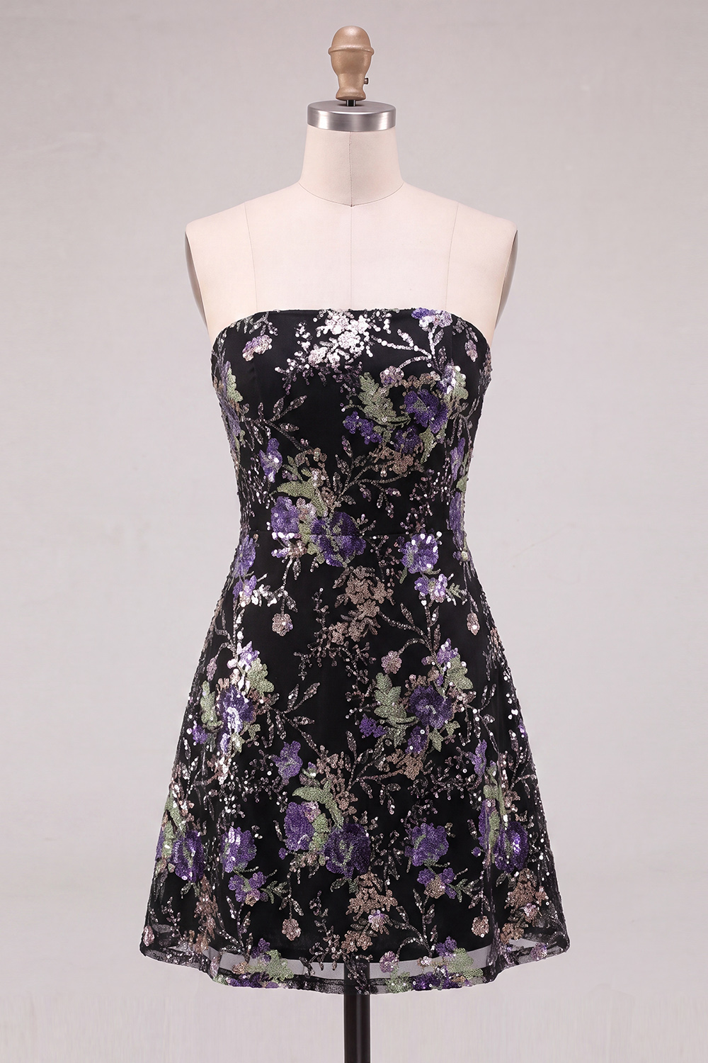 Sparkly Pink Beaded Floral A Line Strapless Short Homecoming Dress