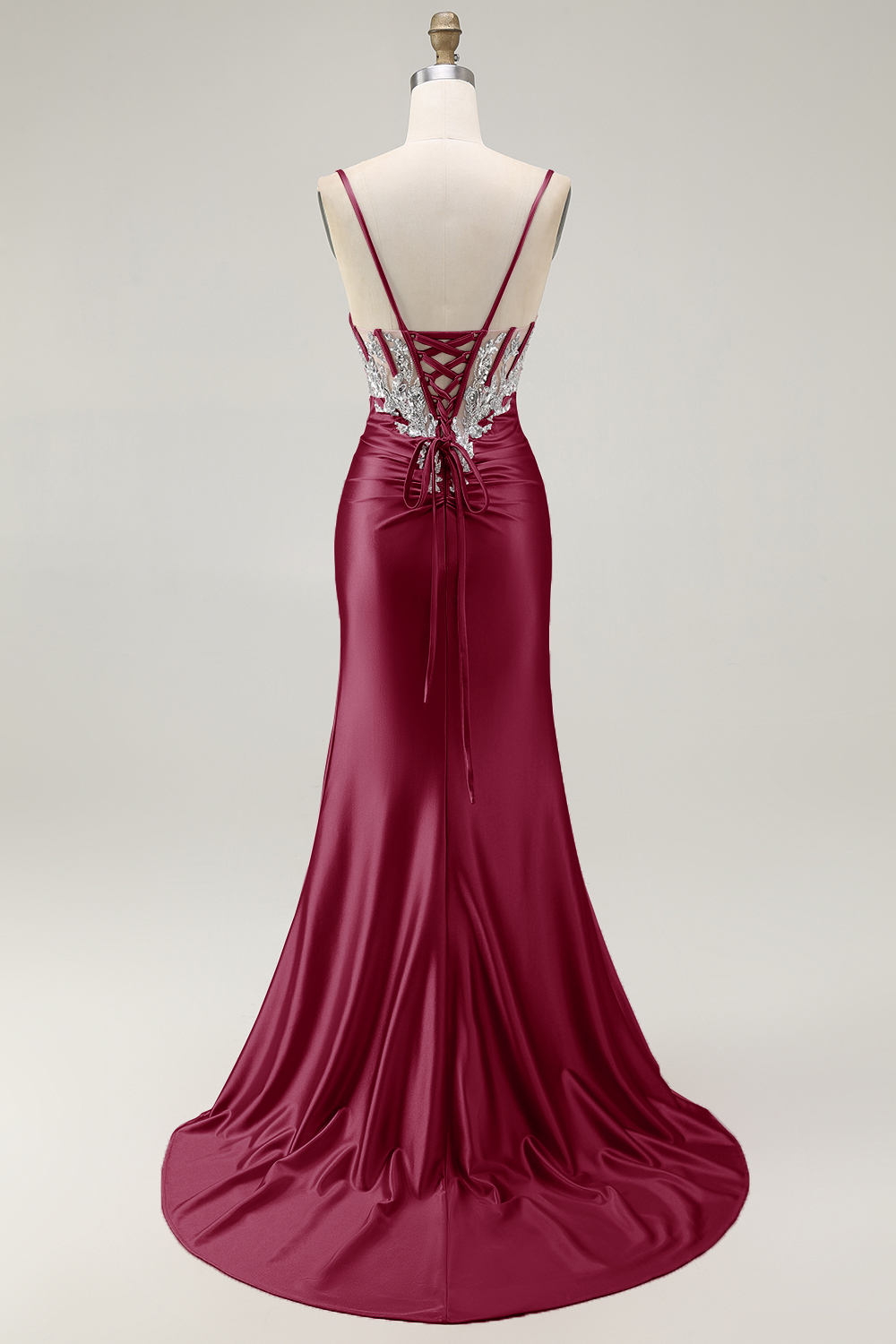 Sparkly Grey Pink Corset Satin Mermaid Long Prom Dress with Slit