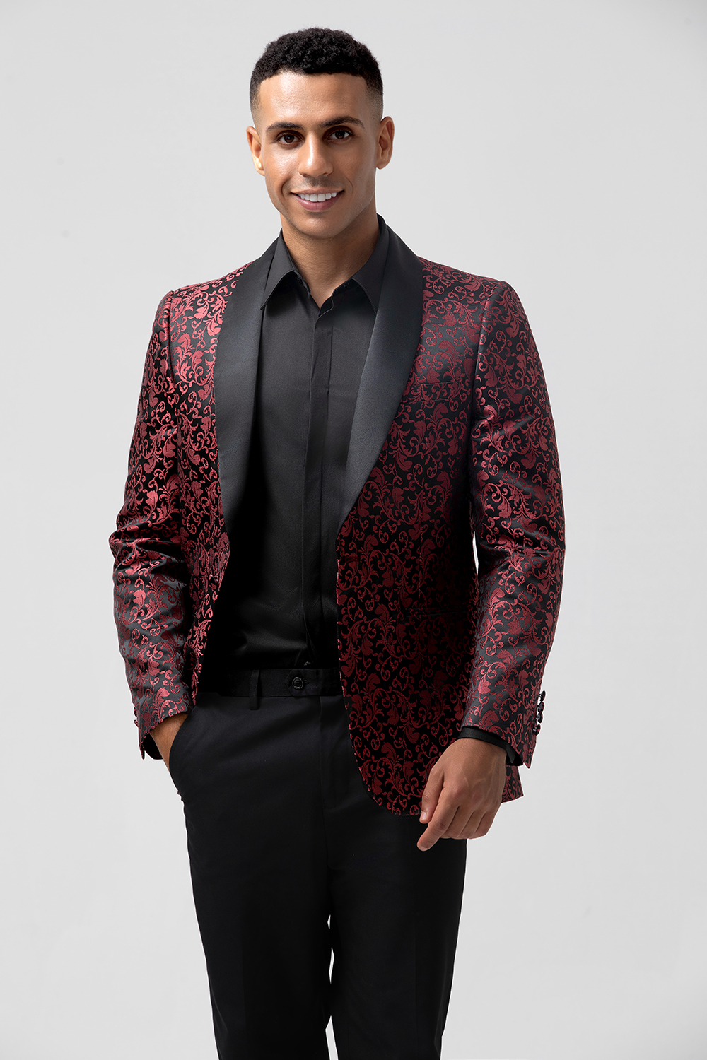 Red Jacquard 2 Pieces Shawl Lapel Men's Prom Suits
