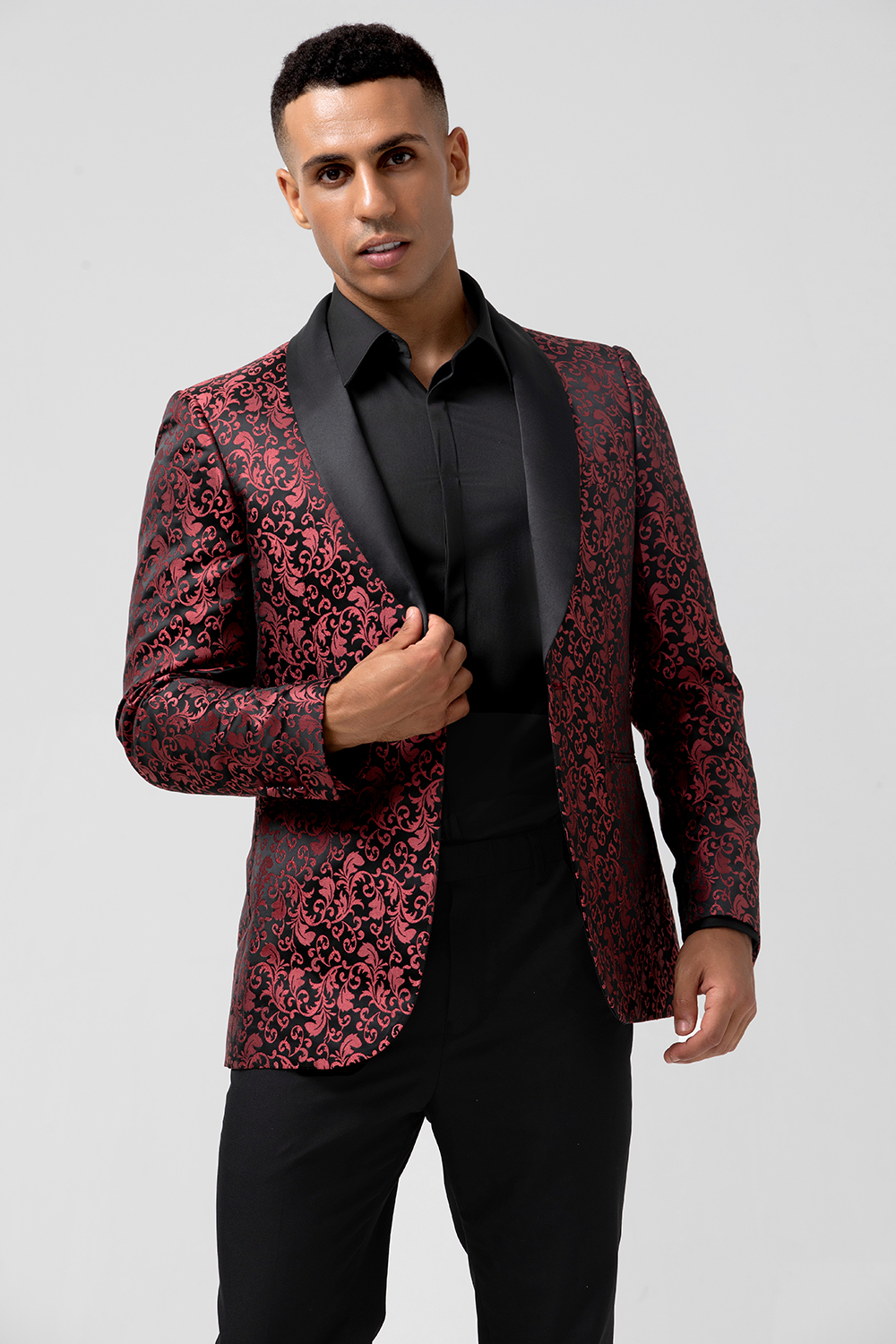 Red Jacquard 2 Pieces Shawl Lapel Men's Prom Suits