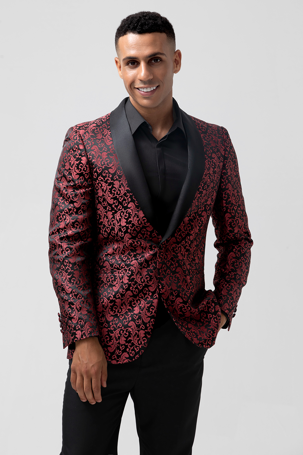 Red Jacquard 2 Pieces Shawl Lapel Men's Prom Suits
