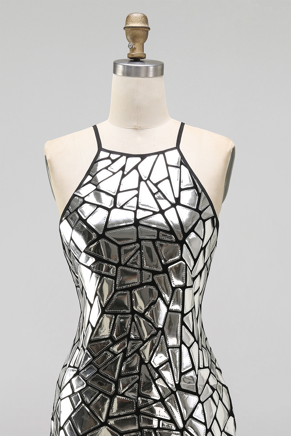 Silver Sparkly Mirror Tight Short Homecoming Dress