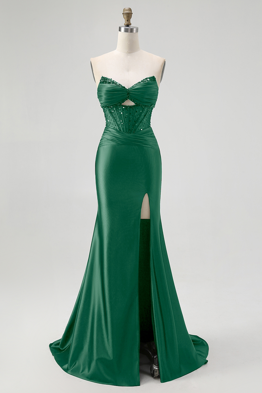 Sparkly Black Sweetheart Mermaid Satin Long Corset Prom Dress with Slit