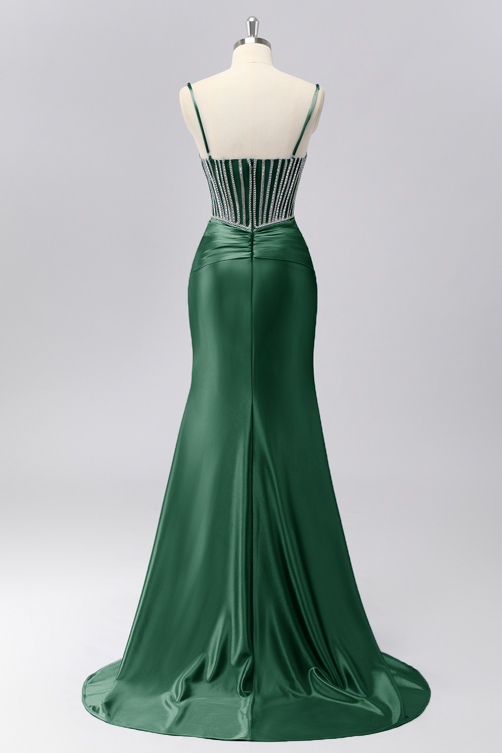 Sparkly Grey Blue Mermaid Spaghetti Straps Corset Long Prom Dress with Beading