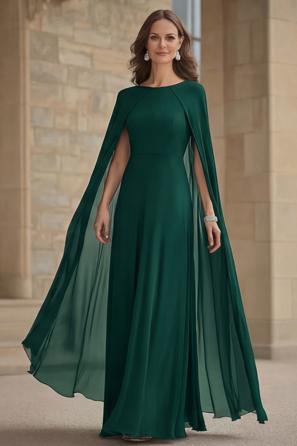 Scoop Neck Chiffon Navy Mother of the Bride Dress with Cape