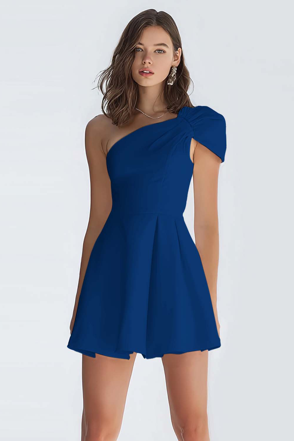 Simple Ivory Satin One Shoulder A-Line Short Homecoming Dress