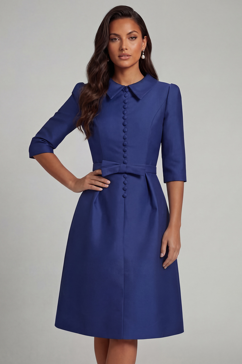 Silver Satin Bodycon Knee-Length Mother of the Bride Dress with Bow