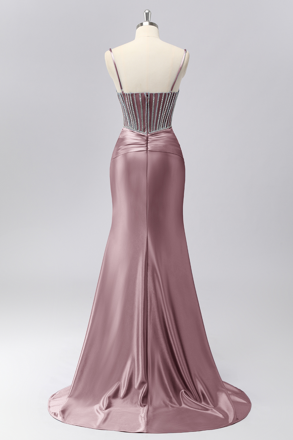 Sparkly Grey Blue Mermaid Spaghetti Straps Corset Long Prom Dress with Beading