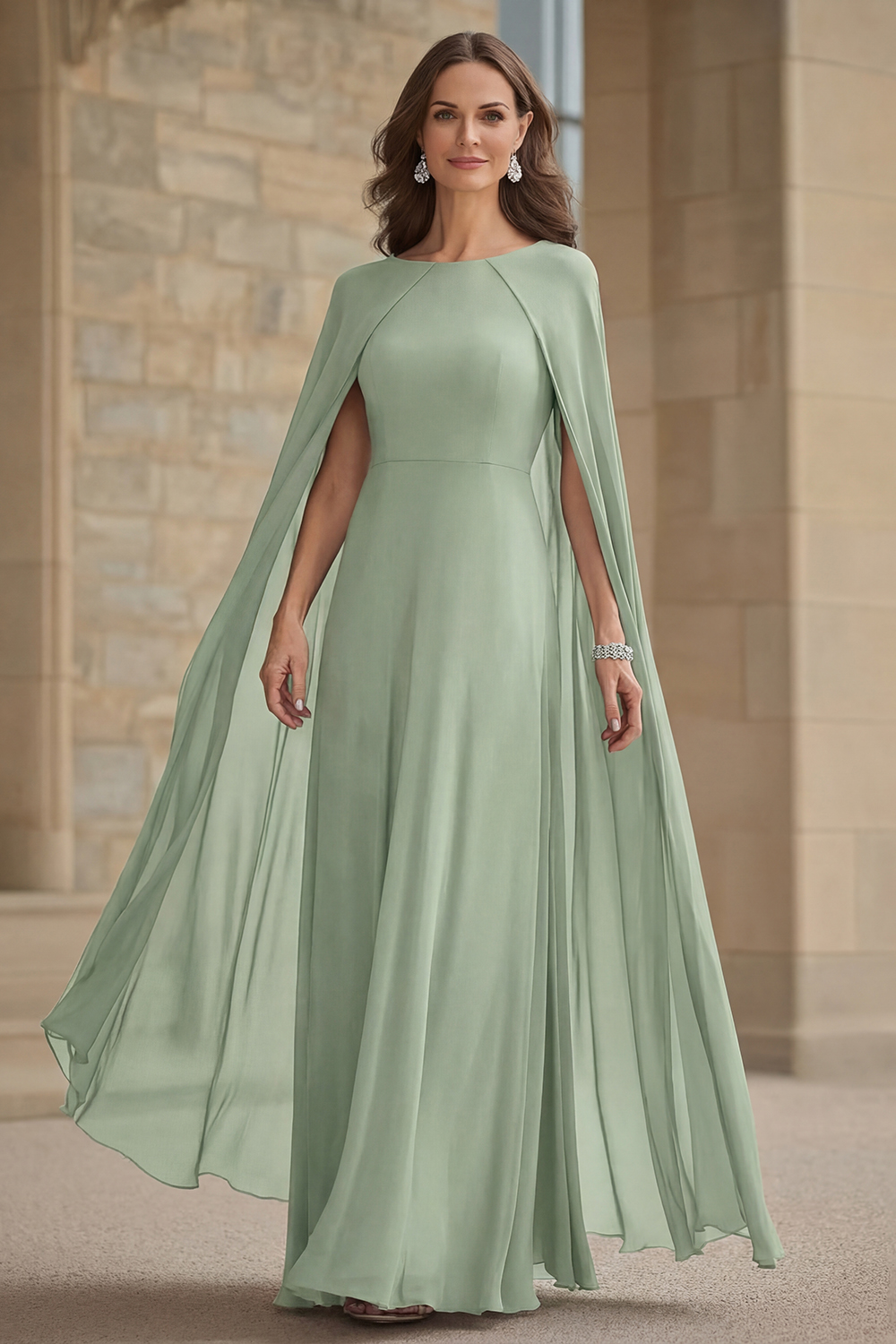 Scoop Neck Chiffon Navy Mother of the Bride Dress with Cape