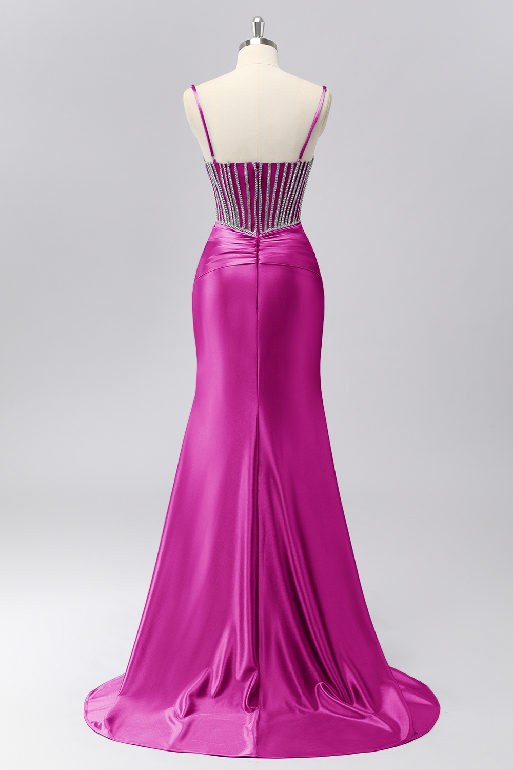 Sparkly Grey Blue Mermaid Spaghetti Straps Corset Long Prom Dress with Beading