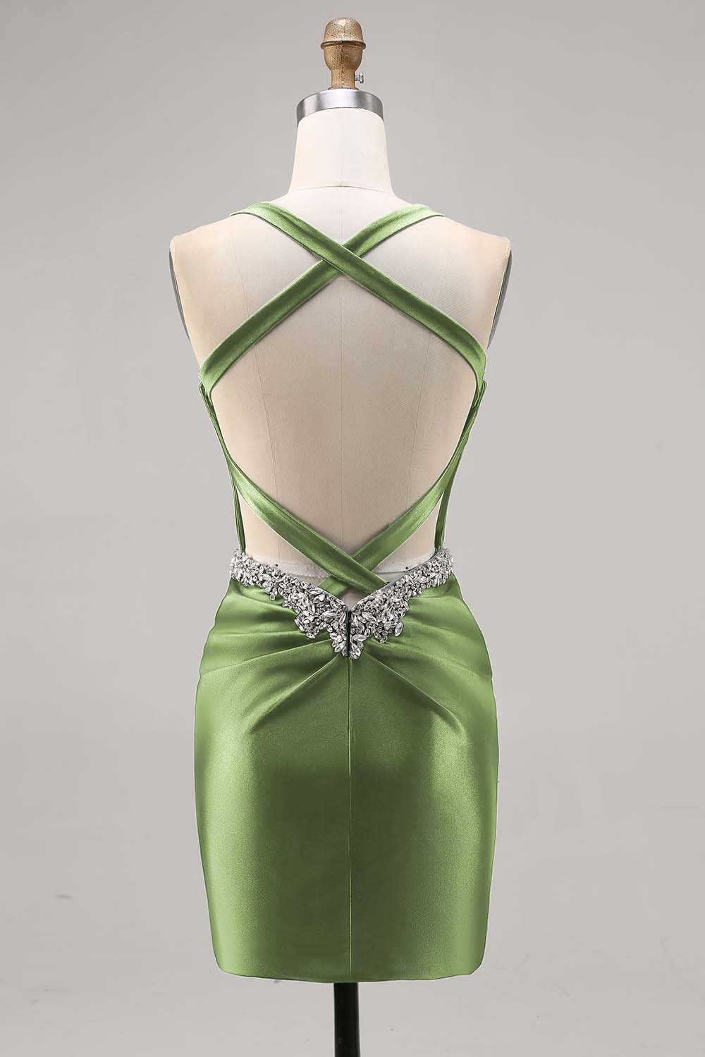 Sparkly Dark Green Satin Short Corset Tight Homecoming Dress with Beading