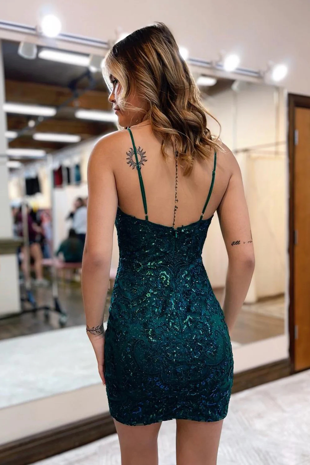 Sparkly Dark Green Sequins Lace Tight Short Hoco Dress
