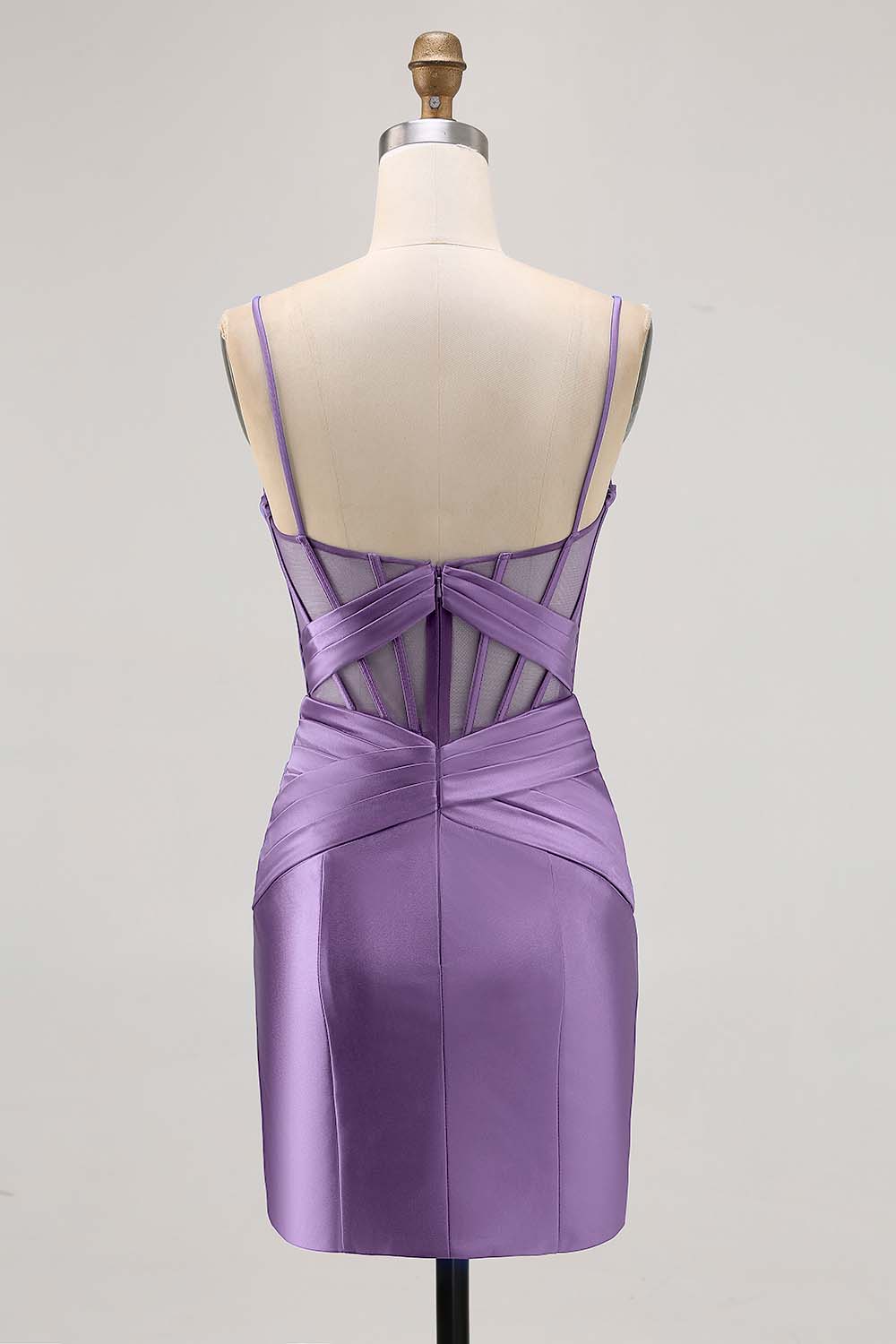 Royal Blue Satin Tight Ruched Short Corset Homecoming Dress with Slit