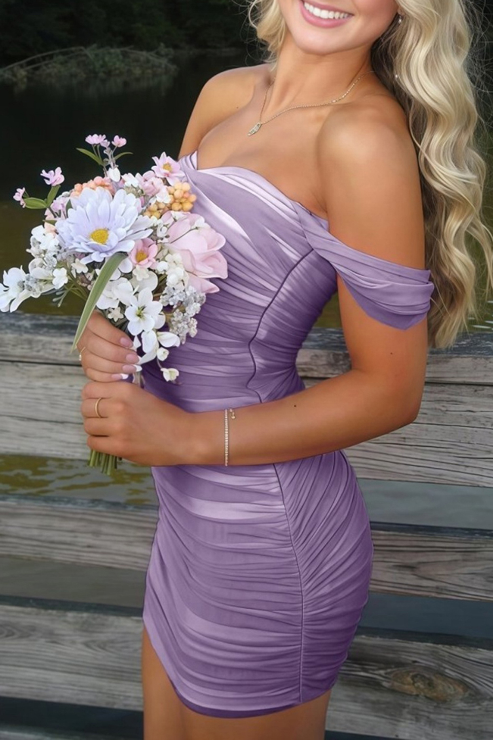 Fuchsia Bodycon Off the Shoulder Ruched Mini Party Dress