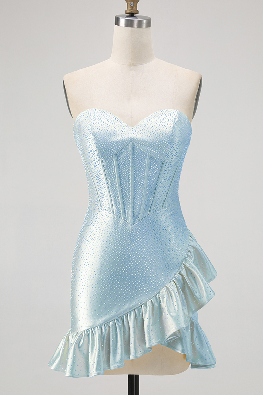 Sparkly Royal Blue Corset Ruffled Beaded Short Tight Homecoming Dress