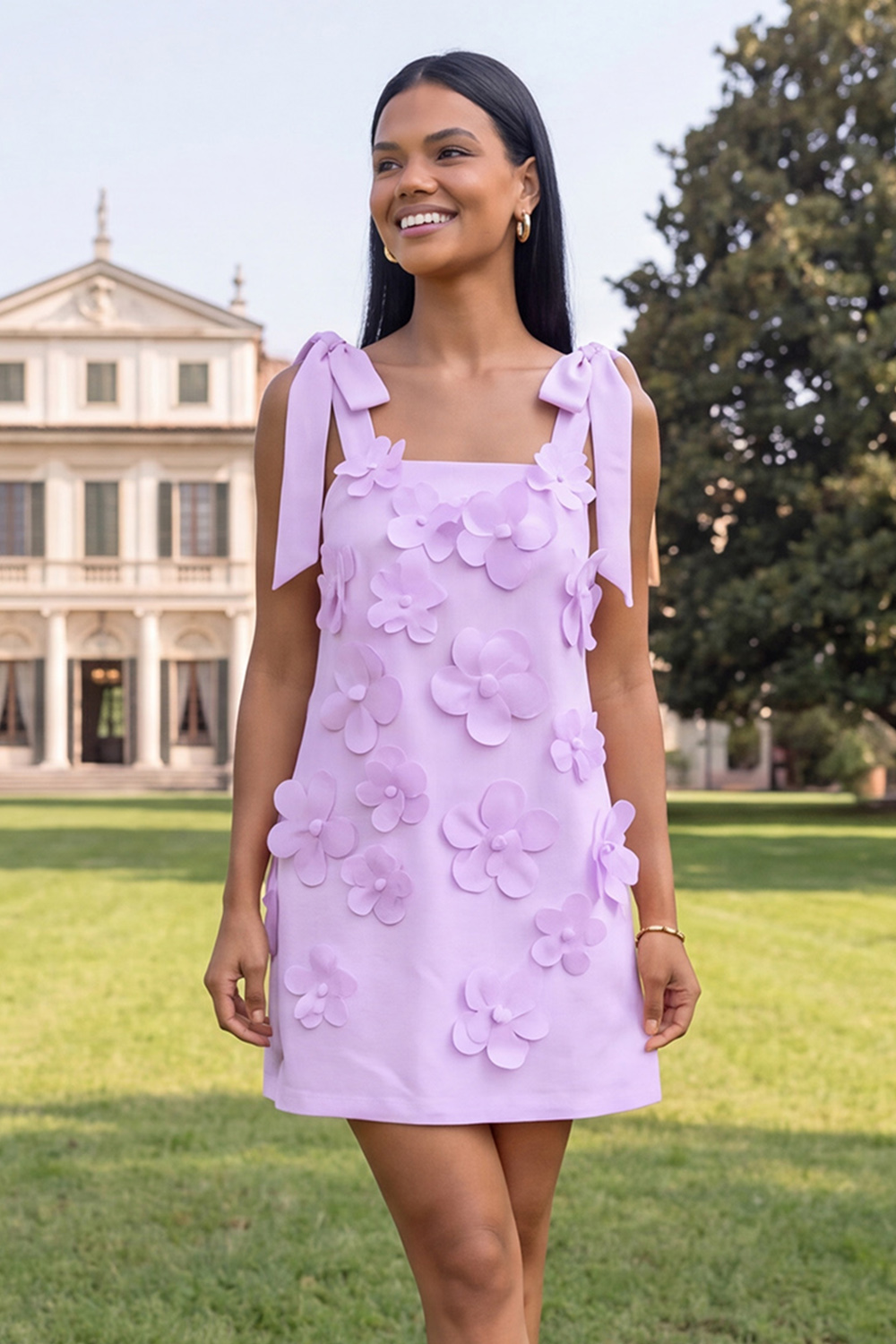 Hot Pink Floral Thick Straps A Line Short Homecoming Dress with Bows
