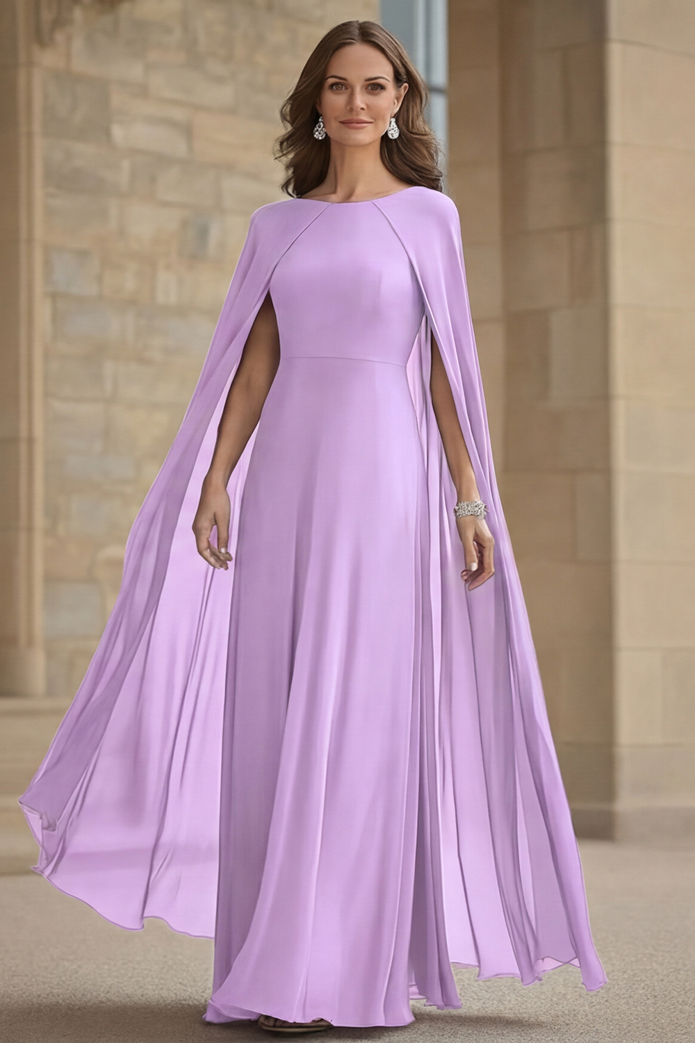 Scoop Neck Chiffon Navy Mother of the Bride Dress with Cape