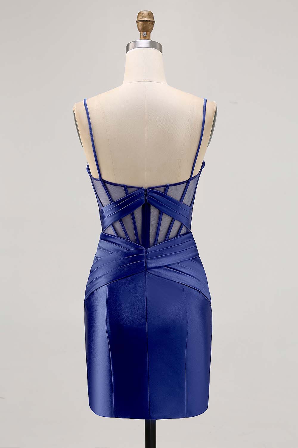 Royal Blue Satin Tight Ruched Short Corset Homecoming Dress with Slit