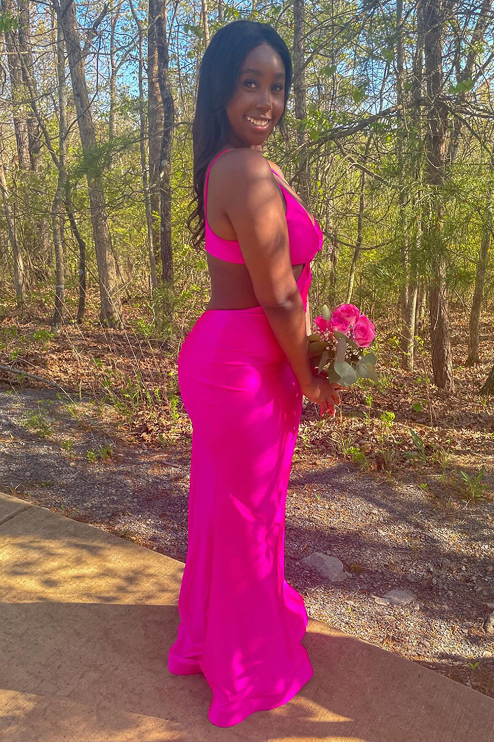 Spaghetti Straps Cut Out Red Long Prom Dress with Slit