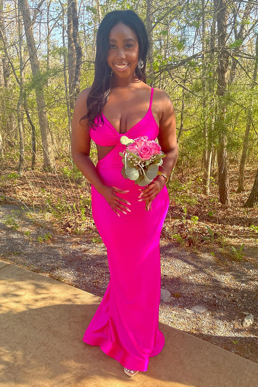 Spaghetti Straps Cut Out Red Long Prom Dress with Slit