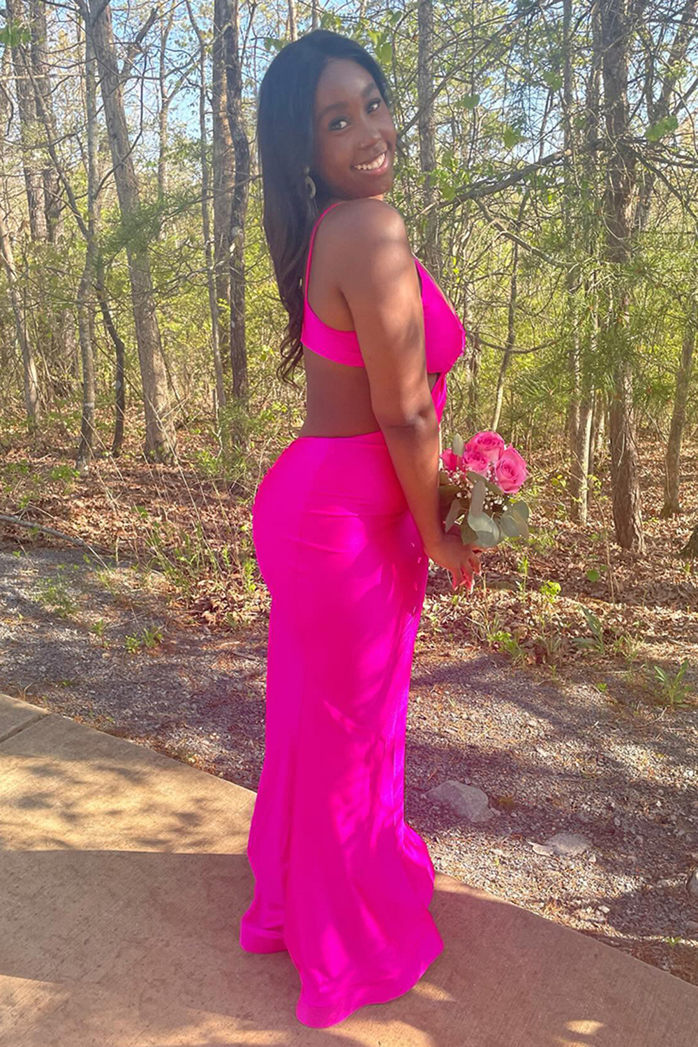 Spaghetti Straps Cut Out Red Long Prom Dress with Slit