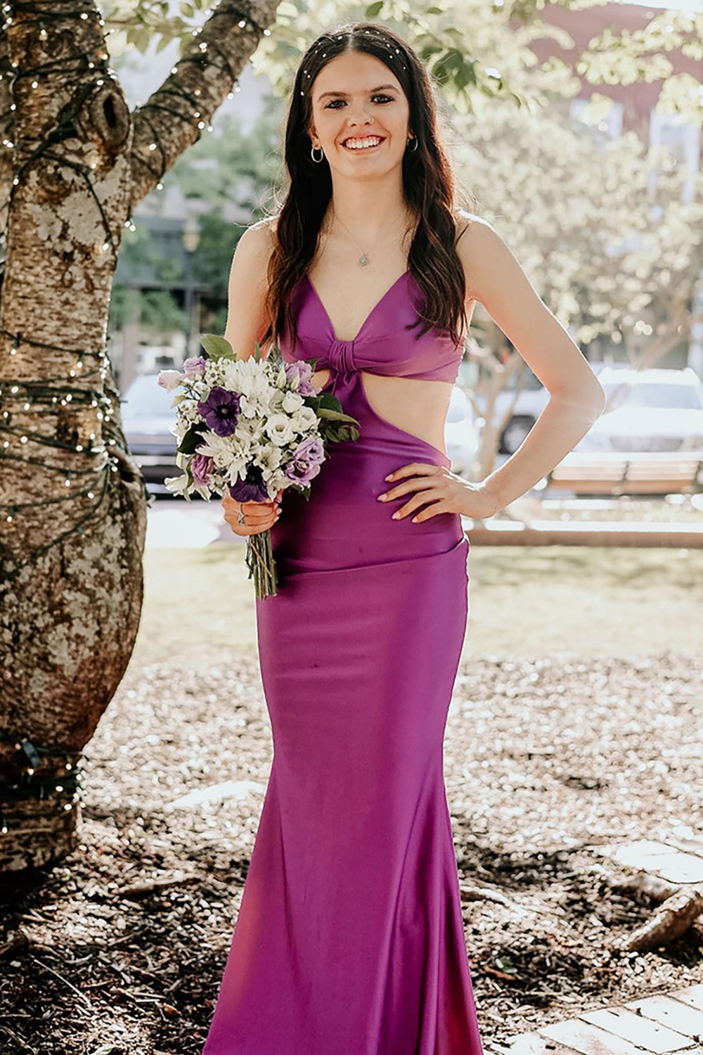 Spaghetti Straps Cut Out Red Long Prom Dress with Slit