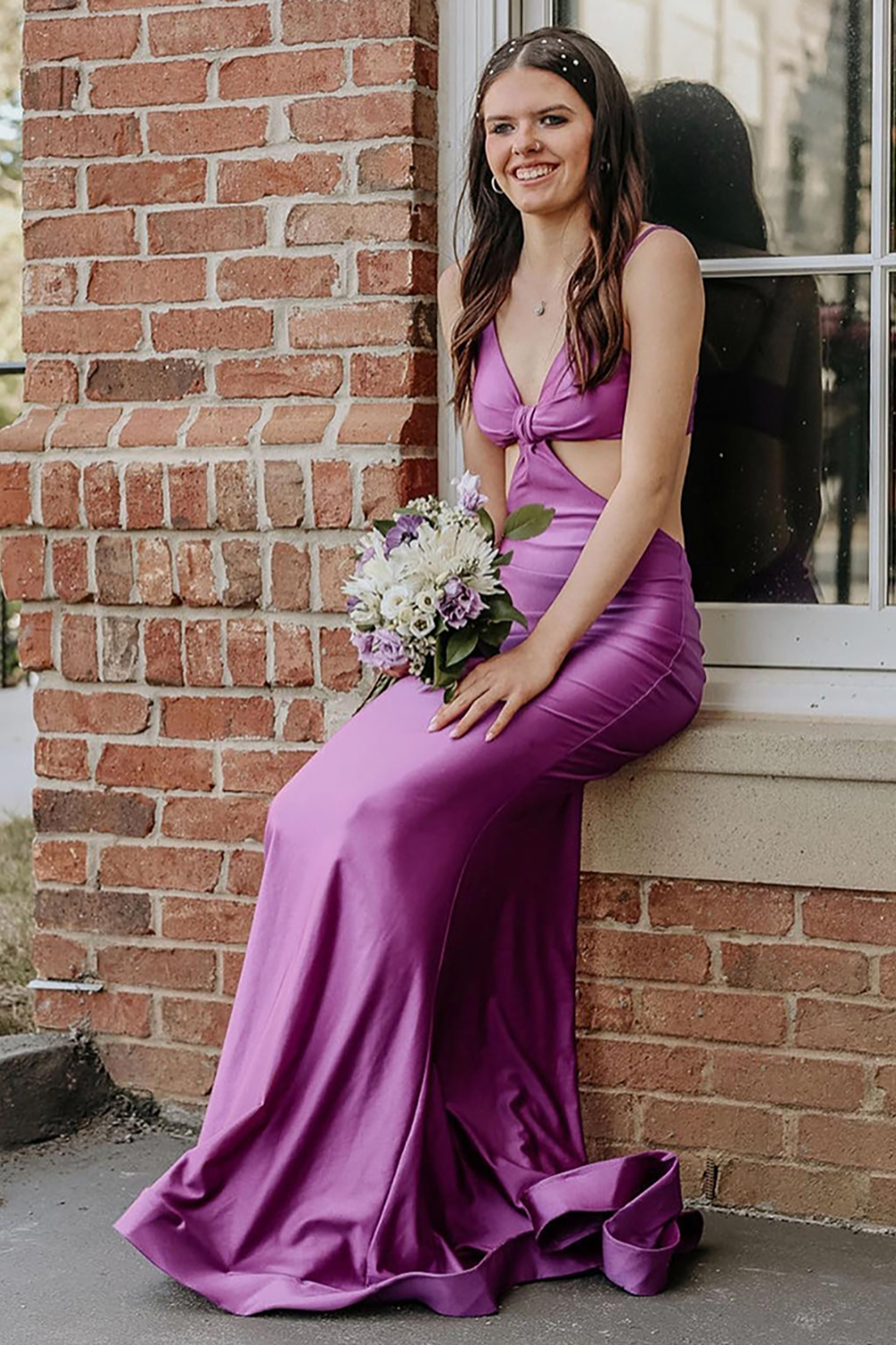 Spaghetti Straps Cut Out Red Long Prom Dress with Slit