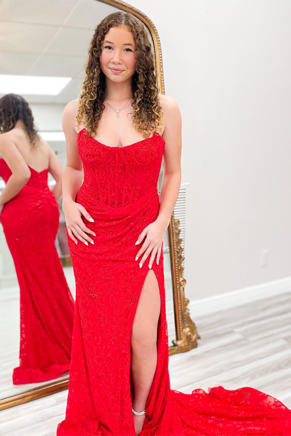 Sparkly Mermaid Hot Pink Strapless Corset Prom Dress with Appliques