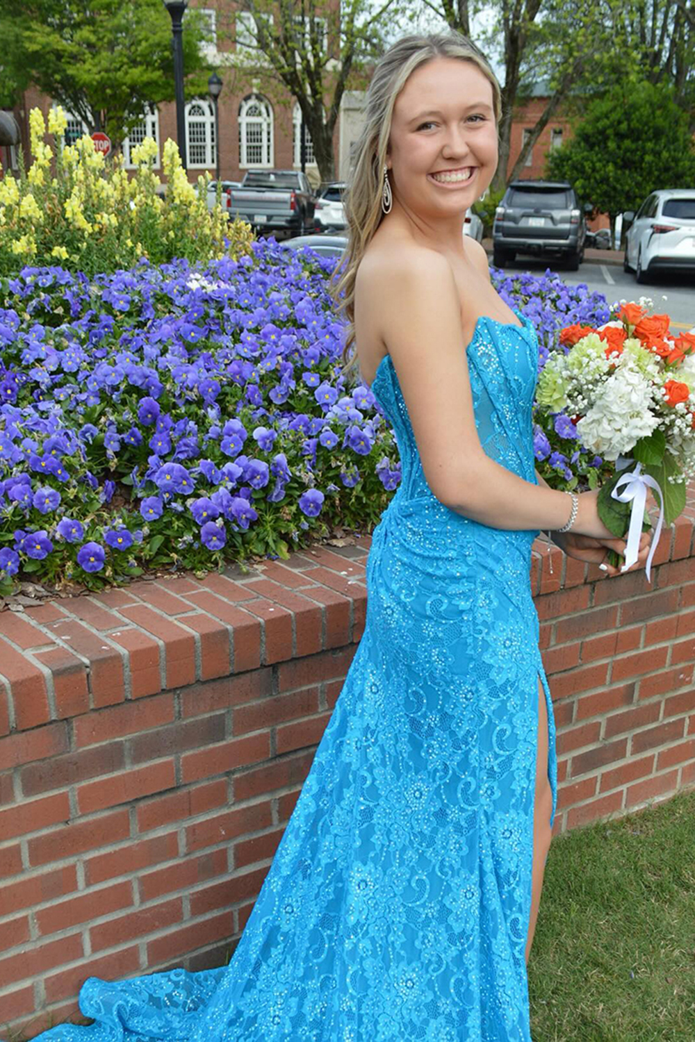 Sparkly Mermaid Hot Pink Strapless Corset Prom Dress with Appliques