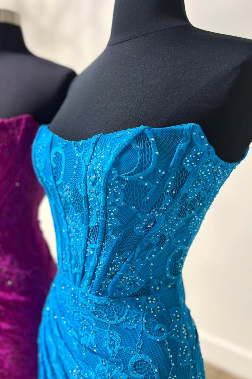 Sparkly Mermaid Hot Pink Strapless Corset Prom Dress with Appliques