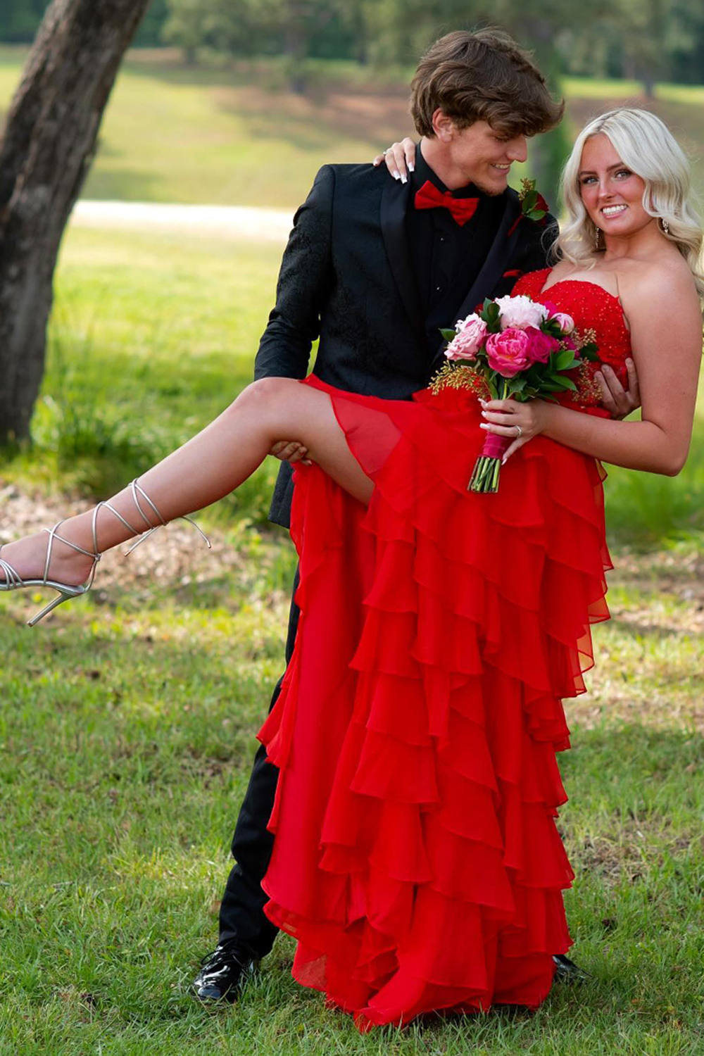 Light Blue A-Line Tiered Chiffon Long Prom Dress with Lace