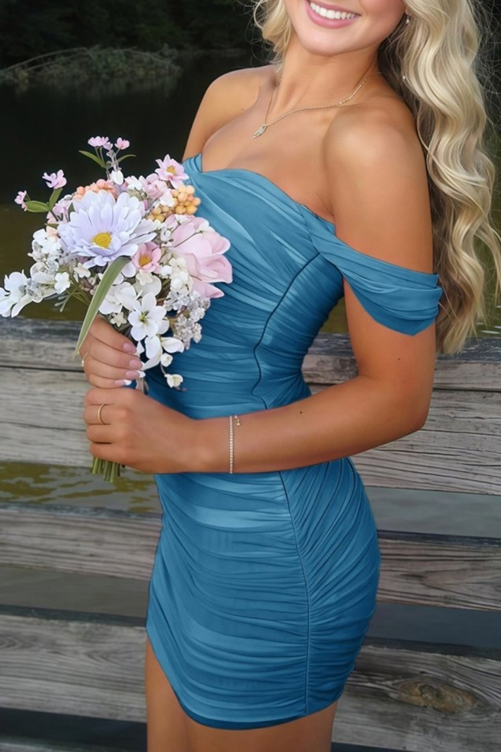 Fuchsia Bodycon Off the Shoulder Ruched Mini Party Dress