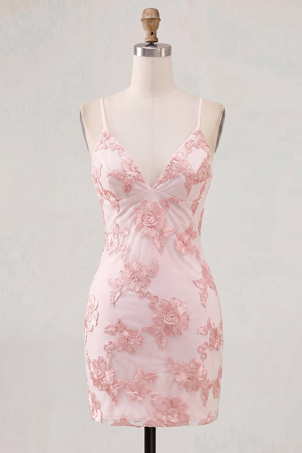 Fuchsia Spaghetti Straps Floral Tight Short Homecoming Dress