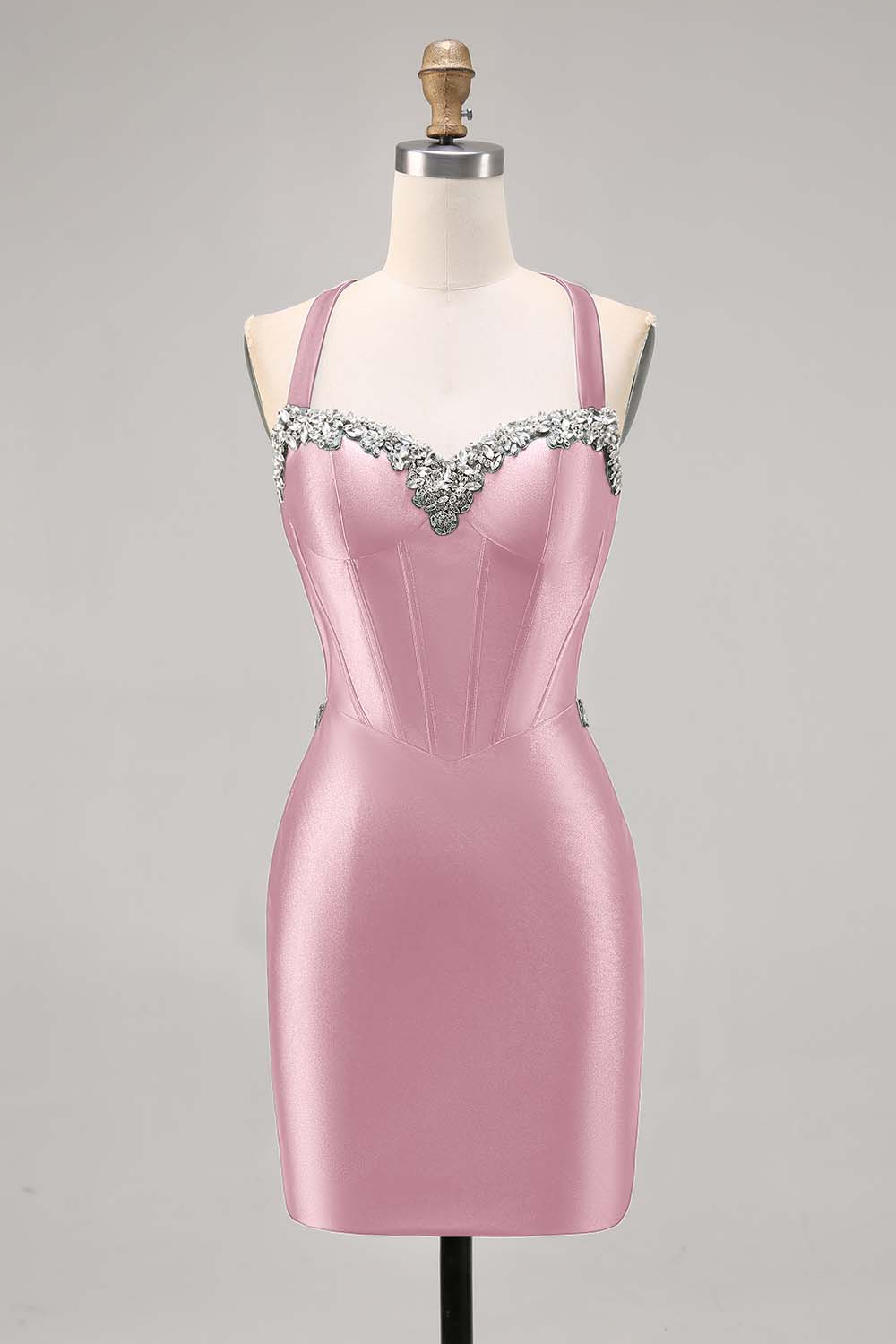 Sparkly Dark Green Satin Short Corset Tight Homecoming Dress with Beading