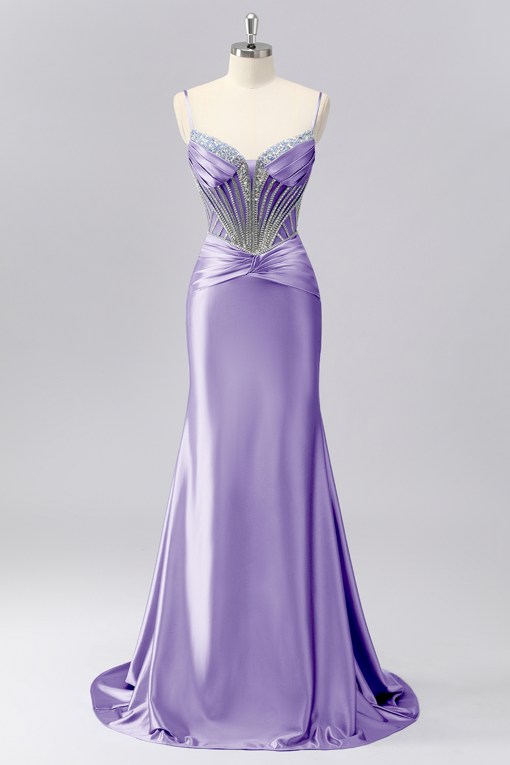 Sparkly Grey Blue Mermaid Spaghetti Straps Corset Long Prom Dress with Beading