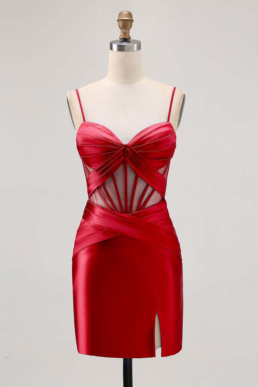 Royal Blue Satin Tight Ruched Short Corset Homecoming Dress with Slit