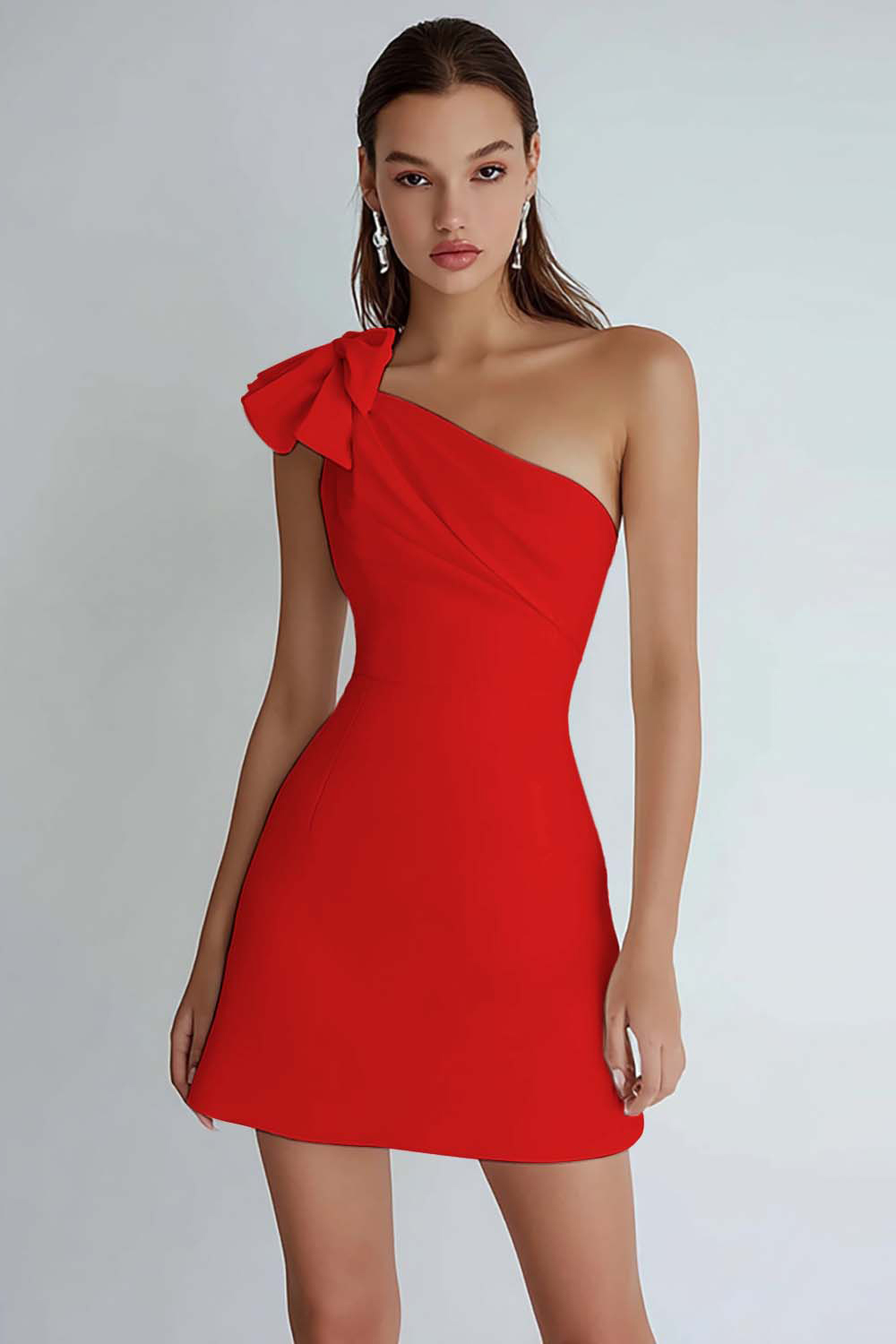 Ivory Satin One Shoulder A Line Short Homecoming Dress with Bow