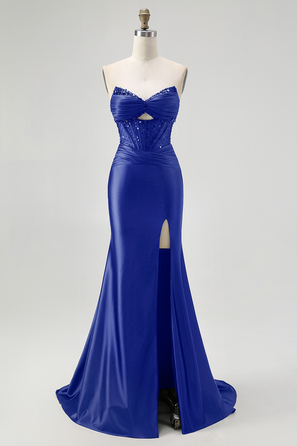 Sparkly Black Sweetheart Mermaid Satin Long Corset Prom Dress with Slit