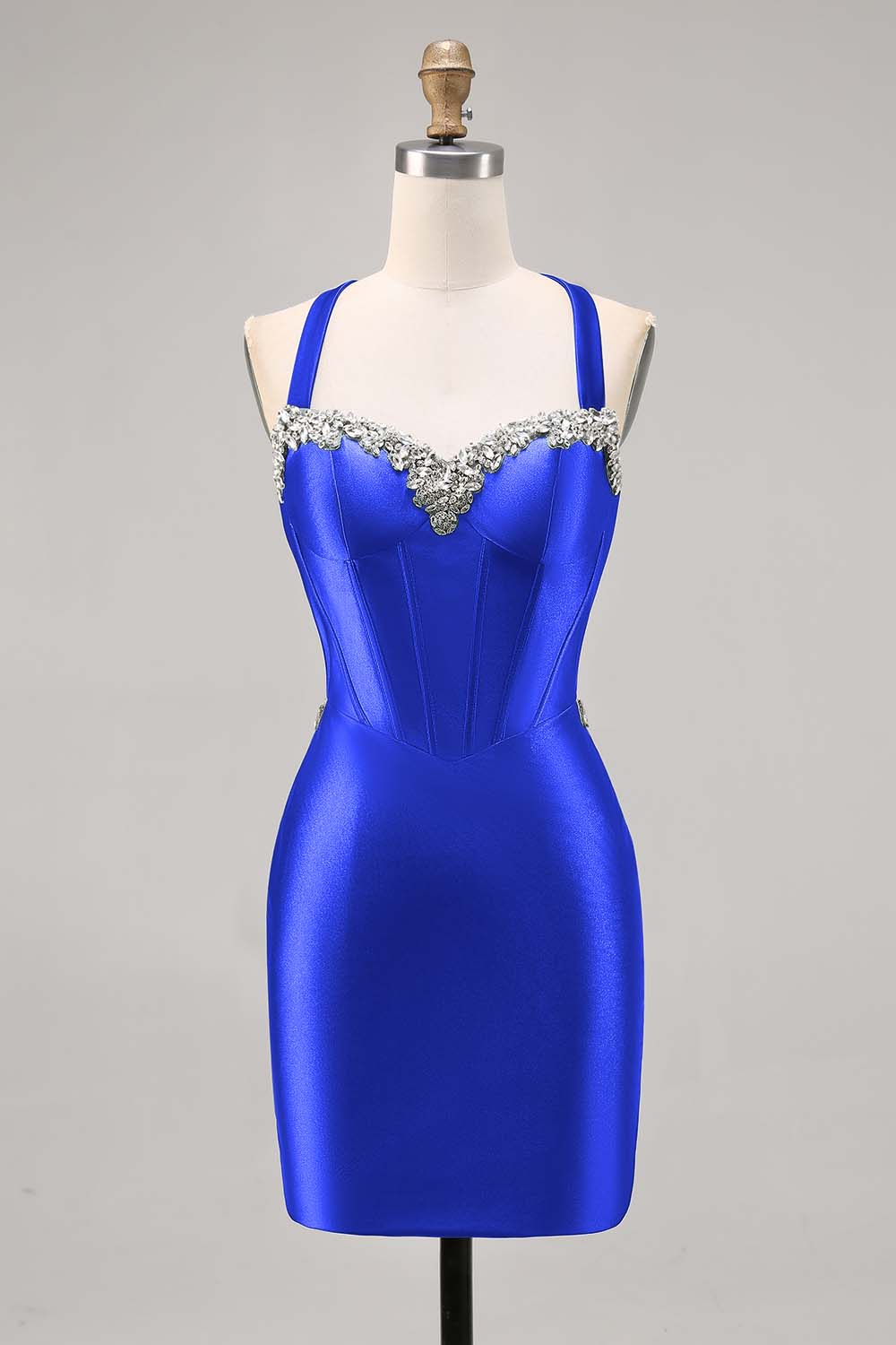 Sparkly Dark Green Satin Short Corset Tight Homecoming Dress with Beading