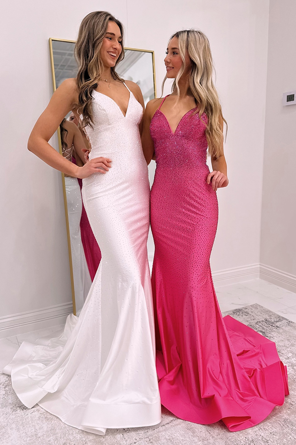 Mermaid Spaghetti Straps Red Long Prom Dress with Criss Cross Back
