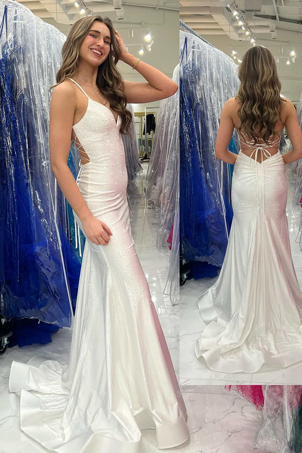 Mermaid Spaghetti Straps Red Long Prom Dress with Criss Cross Back