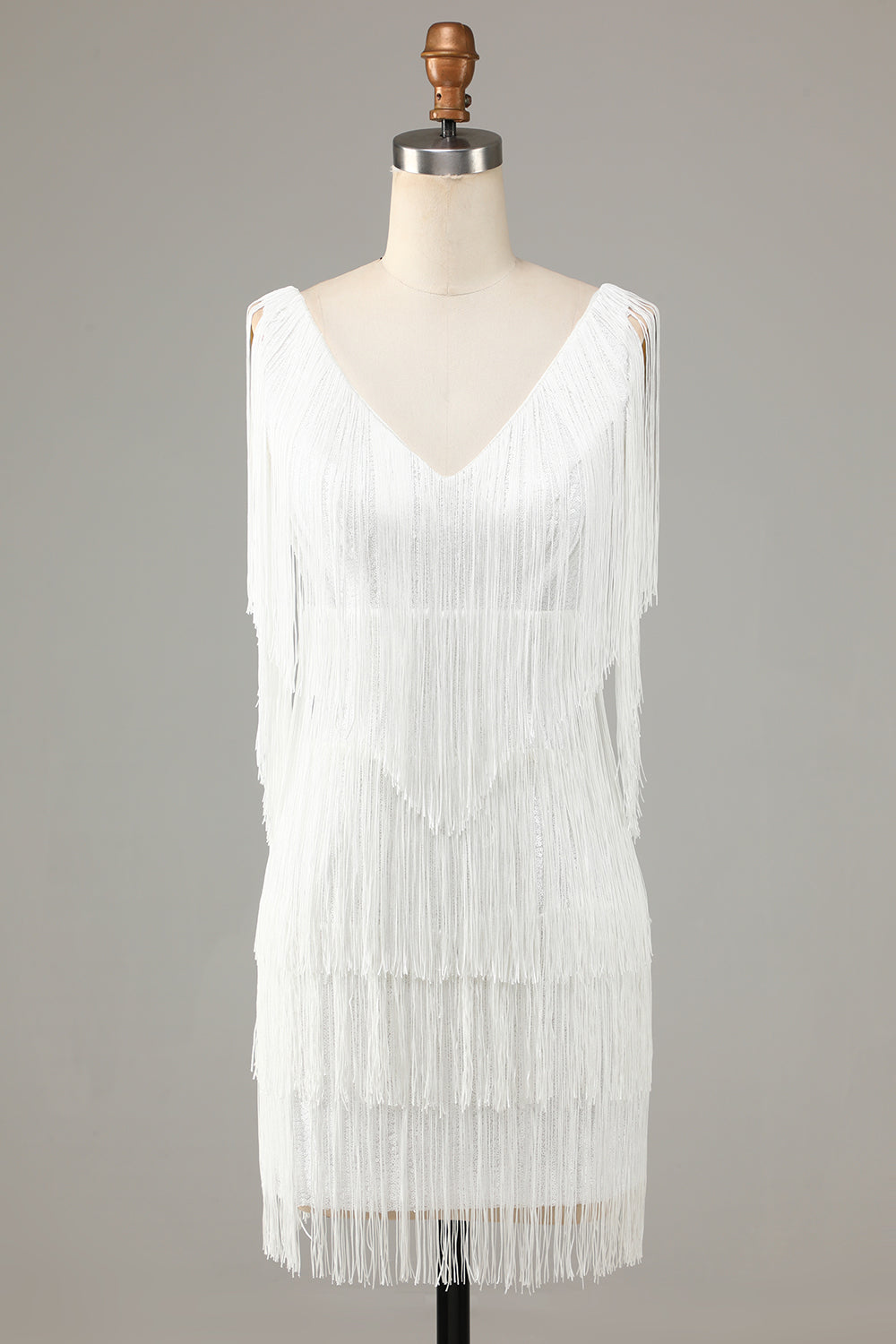 White V-Neck Backless Tight Short Homecoming Dress with Fringes