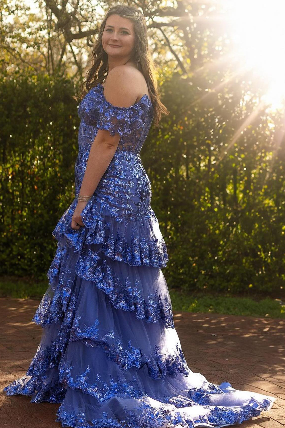 Red Off The Shoulder Tiered Prom Dress