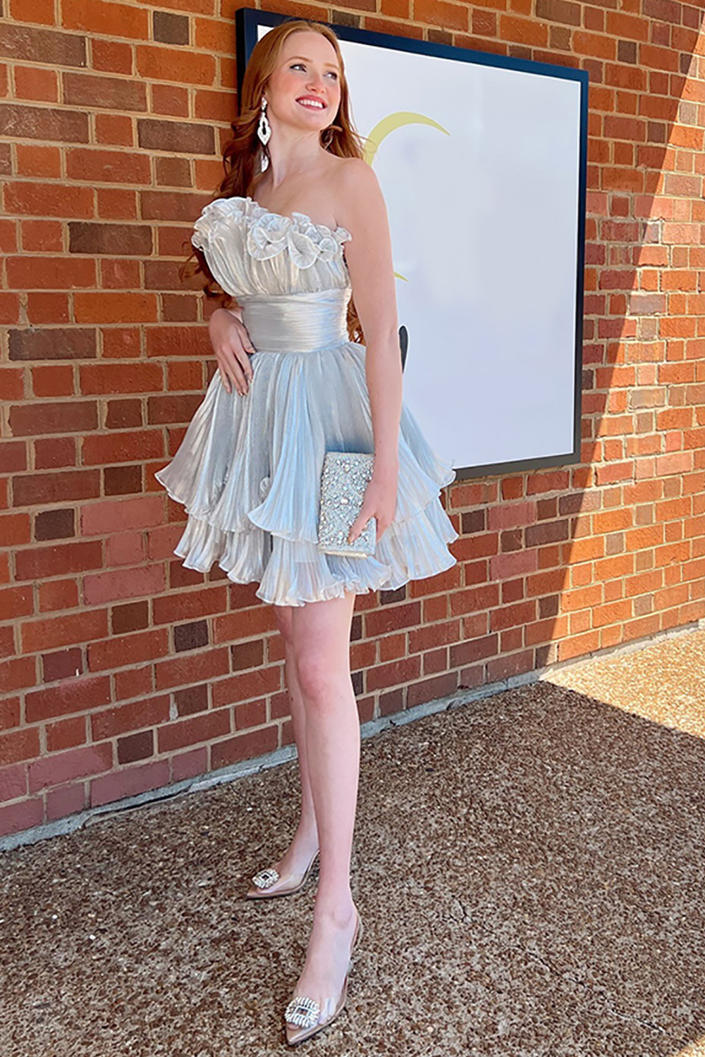 Blue A-Line Strapless Ruffled Short Homecoming Dress