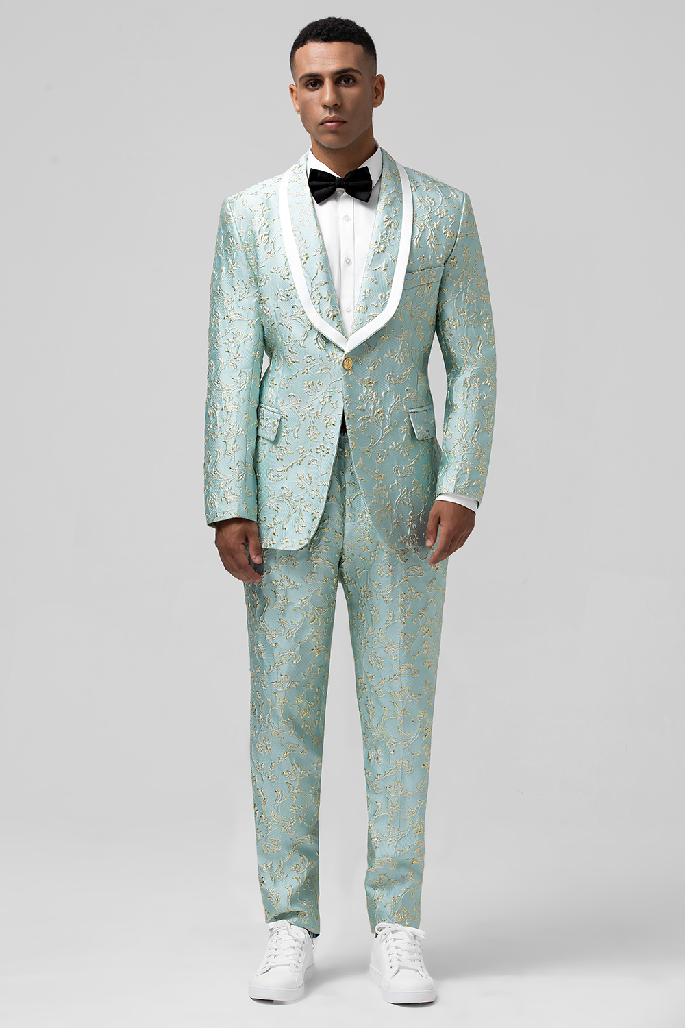 2 Pieces Mint Shawl Lapel Jacquard Men's Prom Suits