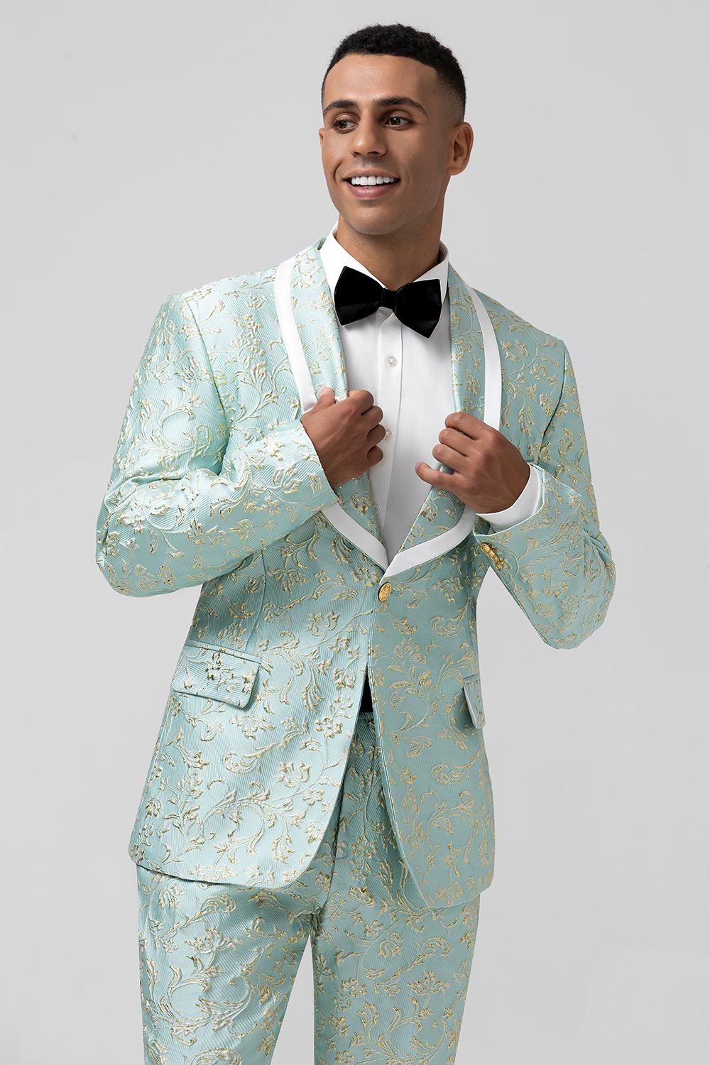 2 Pieces Mint Shawl Lapel Jacquard Men's Prom Suits