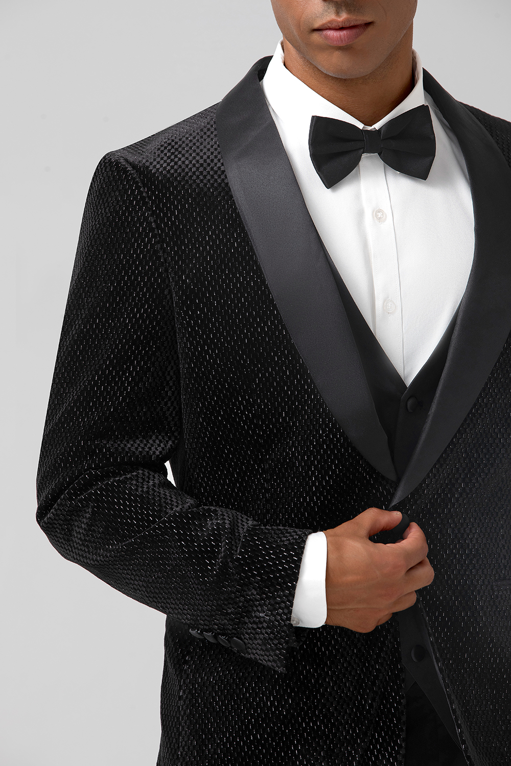 3 Pieces Black One Button Shawl Lapel Men's Prom Suits