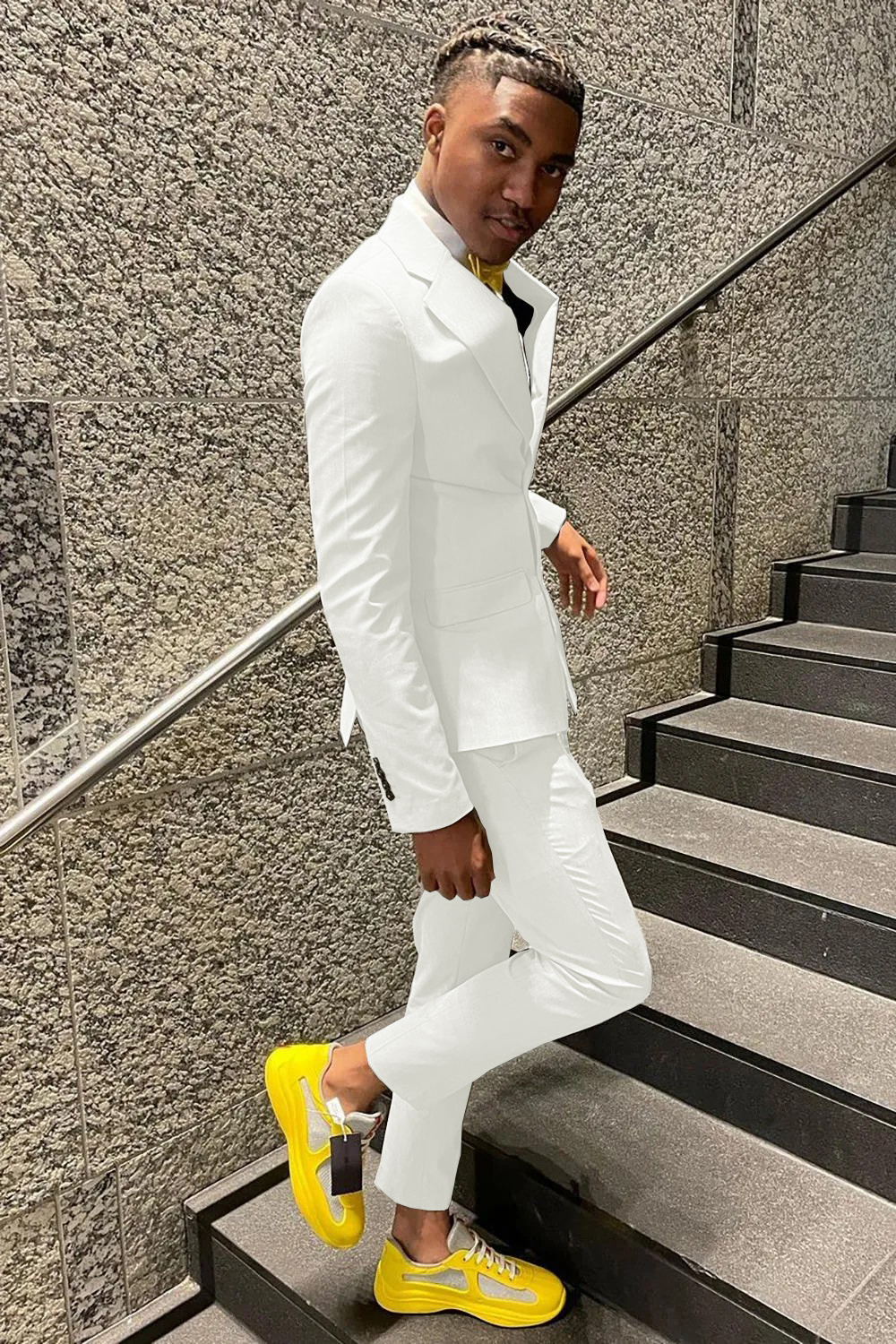 White Notched Lapel Double Breasted 2 Piece Prom Suits For Men