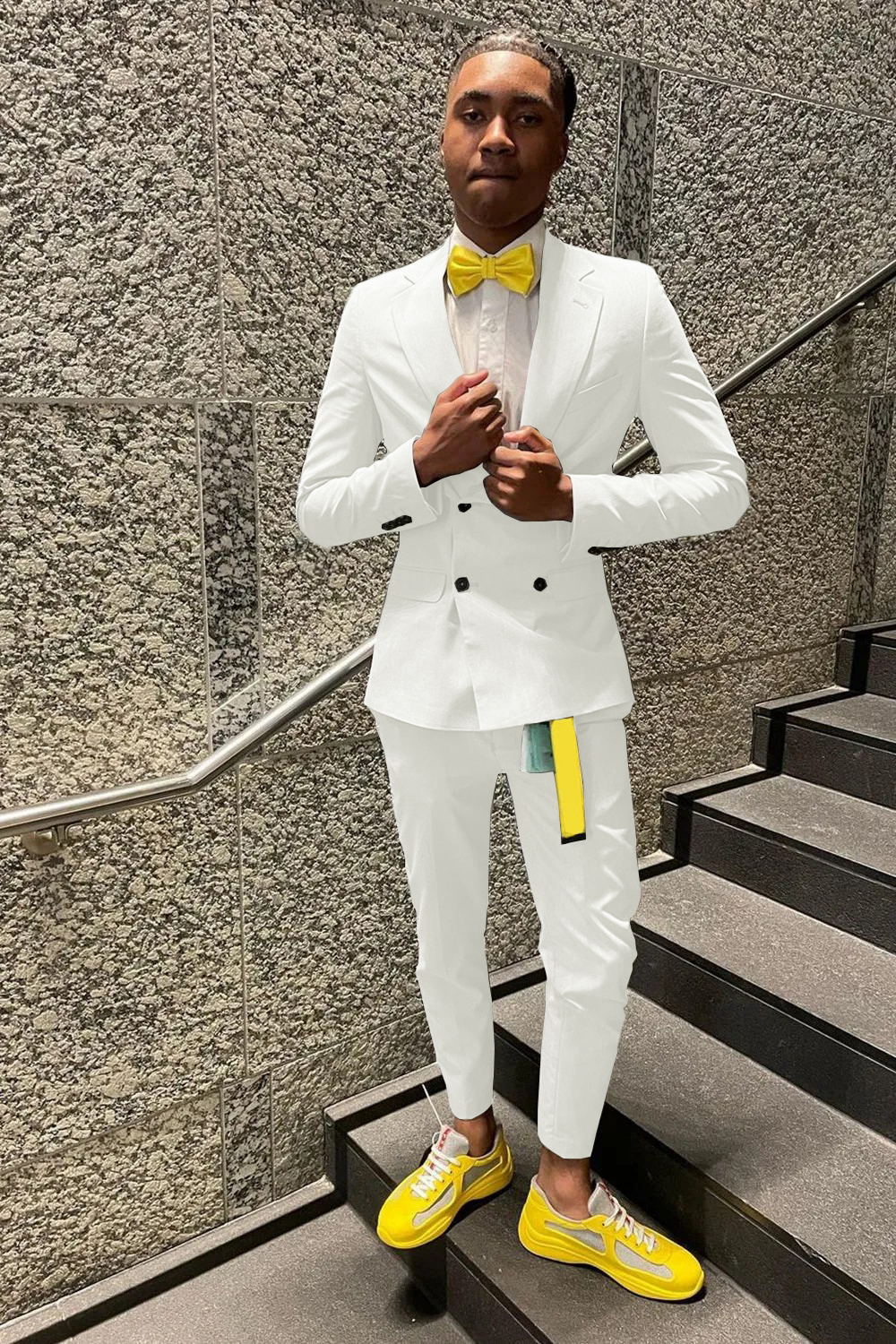 White 2 Piece Prom Suits Notched Lapel Double Breasted Slim Fit Homecoming Tuxedo